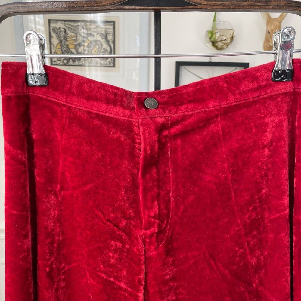 Vintage 70s Red Velveteen Extreme Wide Leg Palazz… - image 2